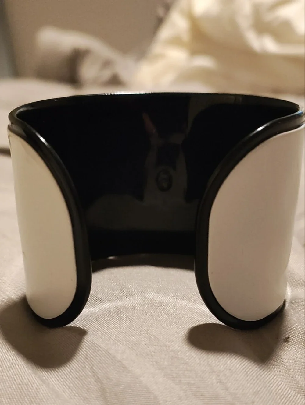 Chanel White and Black CC Logo Wide Bracelet